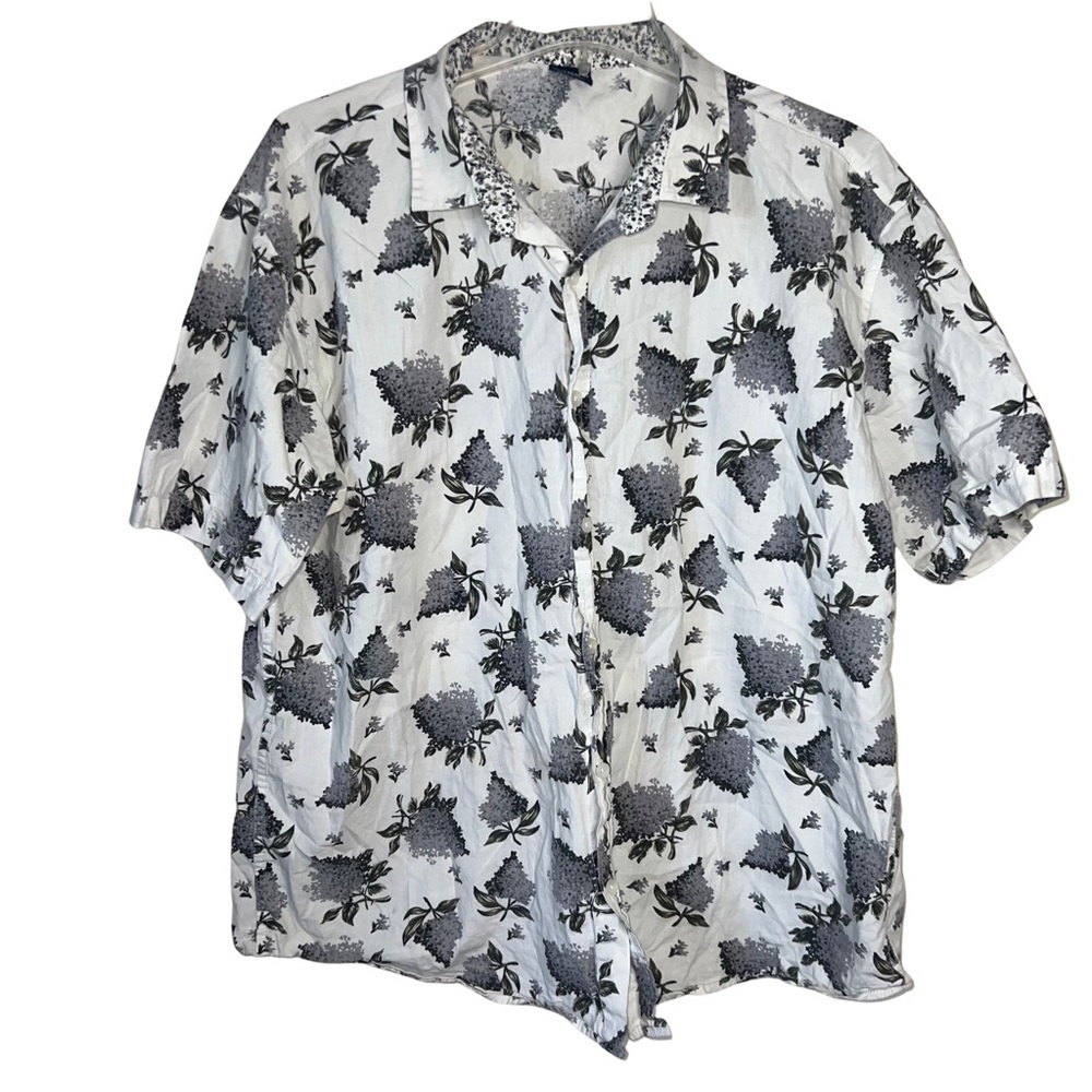Verdo Shirt Men’s Short Sleeved Floral Linen Cotton Blend Button Down Size XL